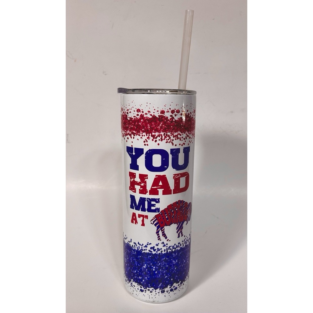 BUFFALO BILLS "YOU HAD ME at BUFFALO" Stainless steel/12 oz/travel mug w/straw